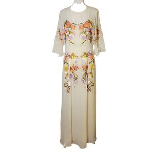 Hope & Ivy Embroidered Boho Chiffon Maxi Dress 14 Floral Cottagecore Fairy